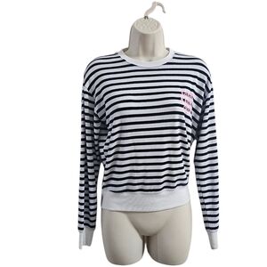 SPRITIUAL GANGSTER Good Karma Crew Striped Pullover Top Blue White Size XS